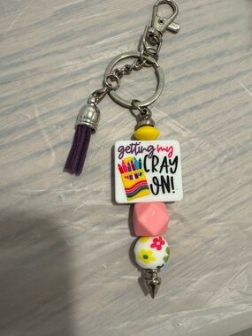 Playful 'Getting My Cray On' Keychain Charm in Pink & Purple